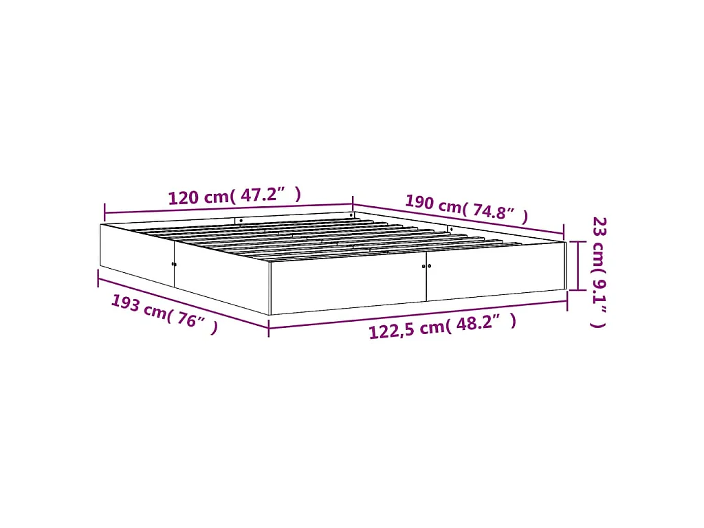 Bedframe zonder matras massief grenenhout wasbruin 120x190 cm