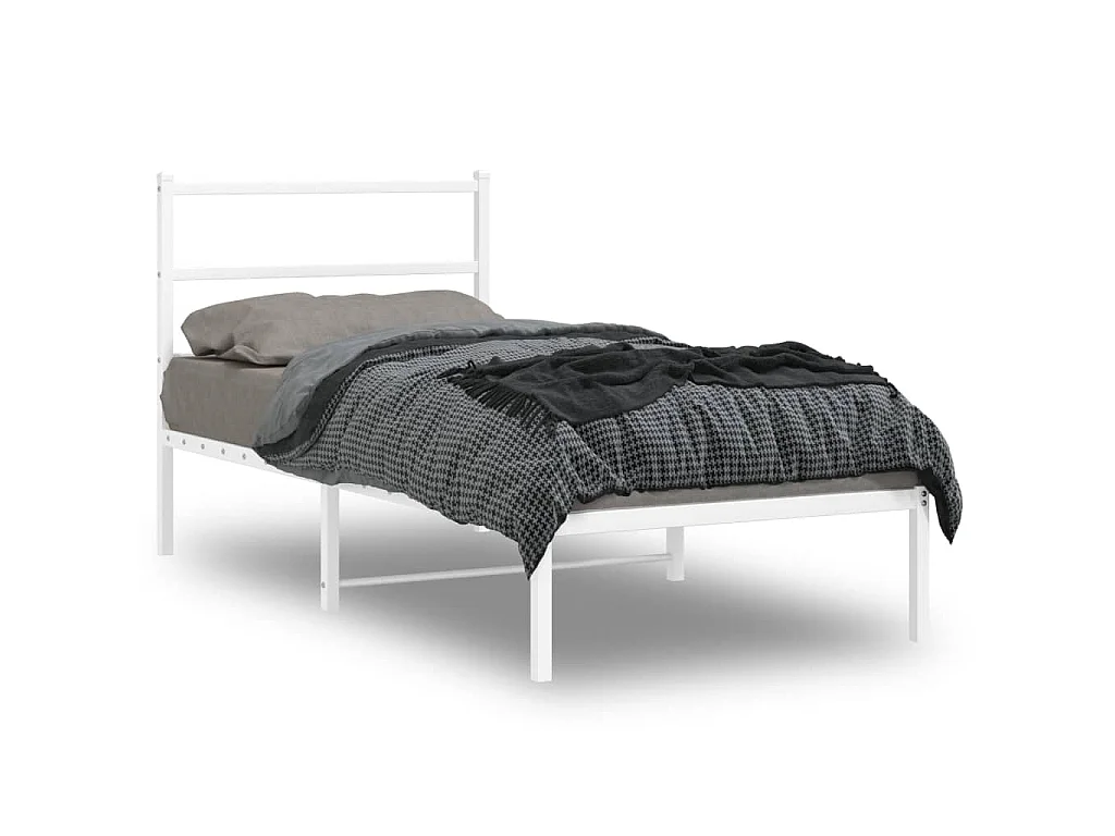 Cadre de lit métal sans matelas avec tête de lit blanc 90x200cm