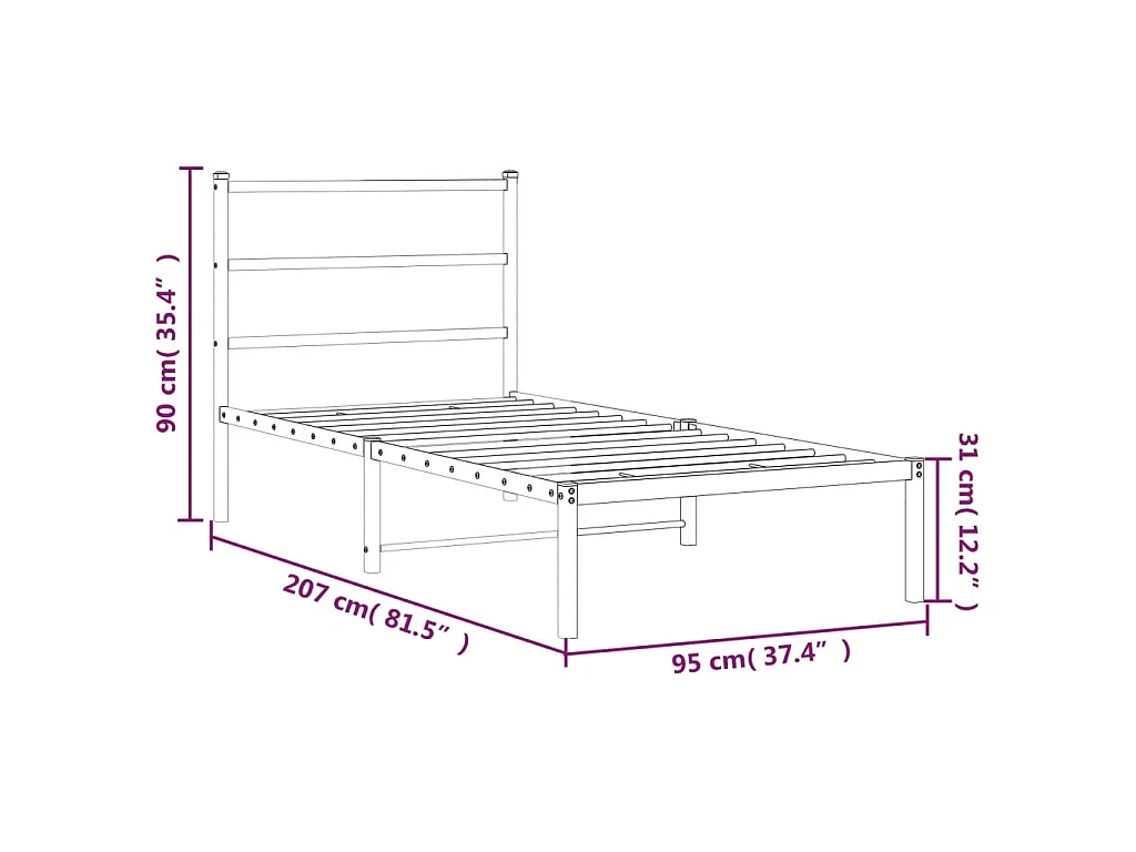 Cadre de lit métal sans matelas avec tête de lit blanc 90x200cm