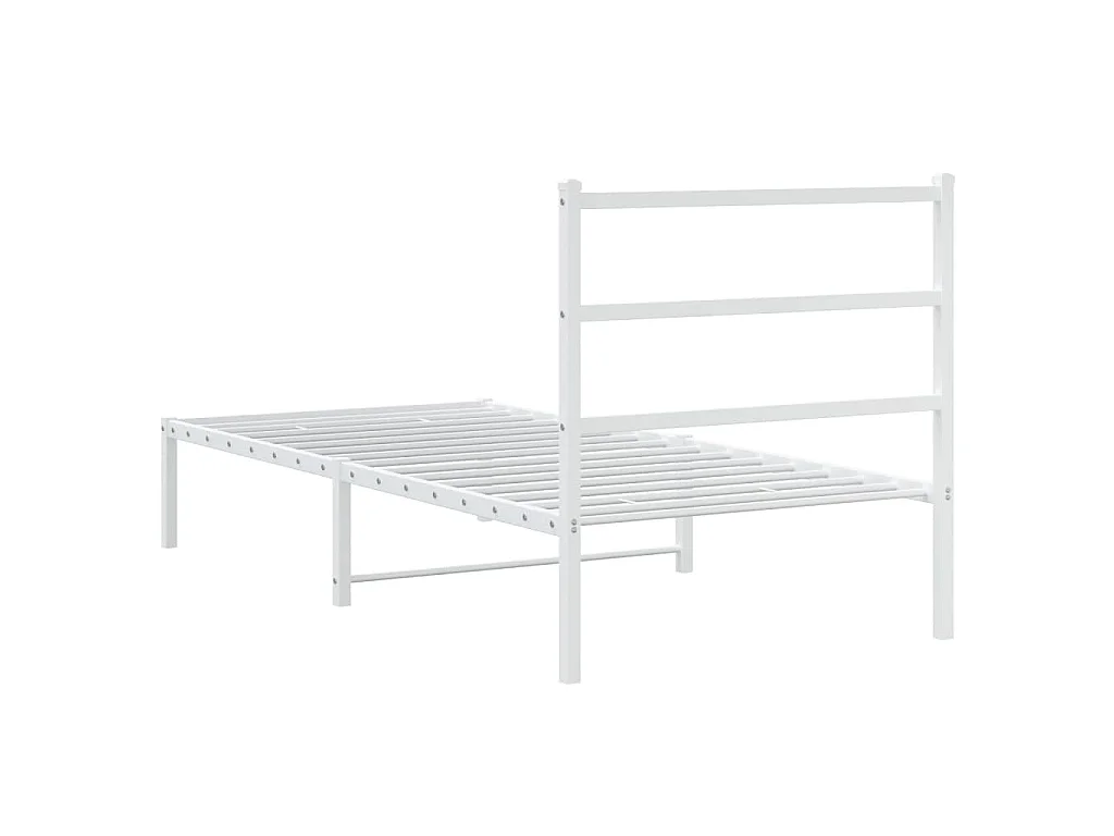 Cadre de lit métal sans matelas avec tête de lit blanc 90x200cm