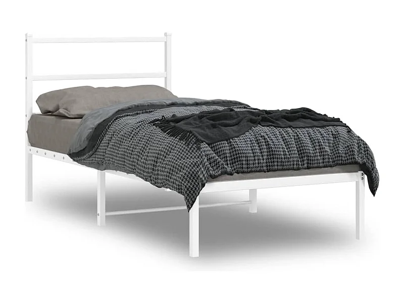 Cadre de lit métal sans matelas avec tête de lit blanc 90x200cm