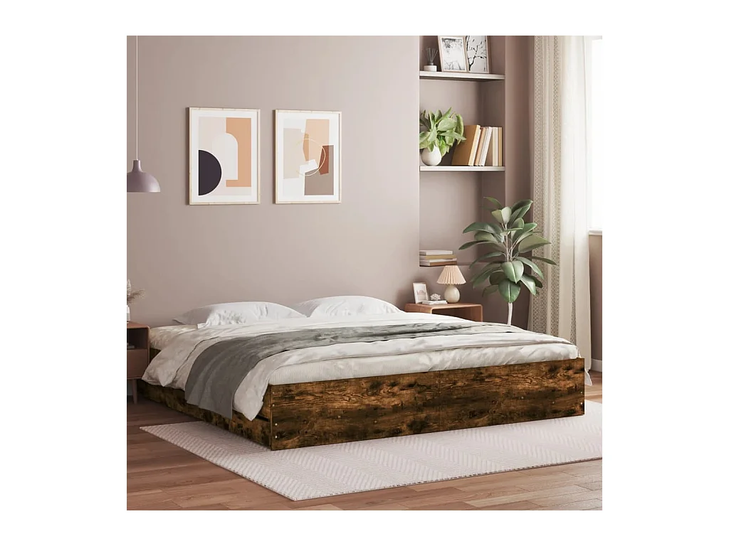 Cadre de lit avec tiroirs sans matelas chêne fumé 200x200 cm