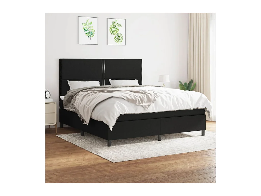 Sommier à lattes de lit avec matelas Noir 180x200 cm Tissu