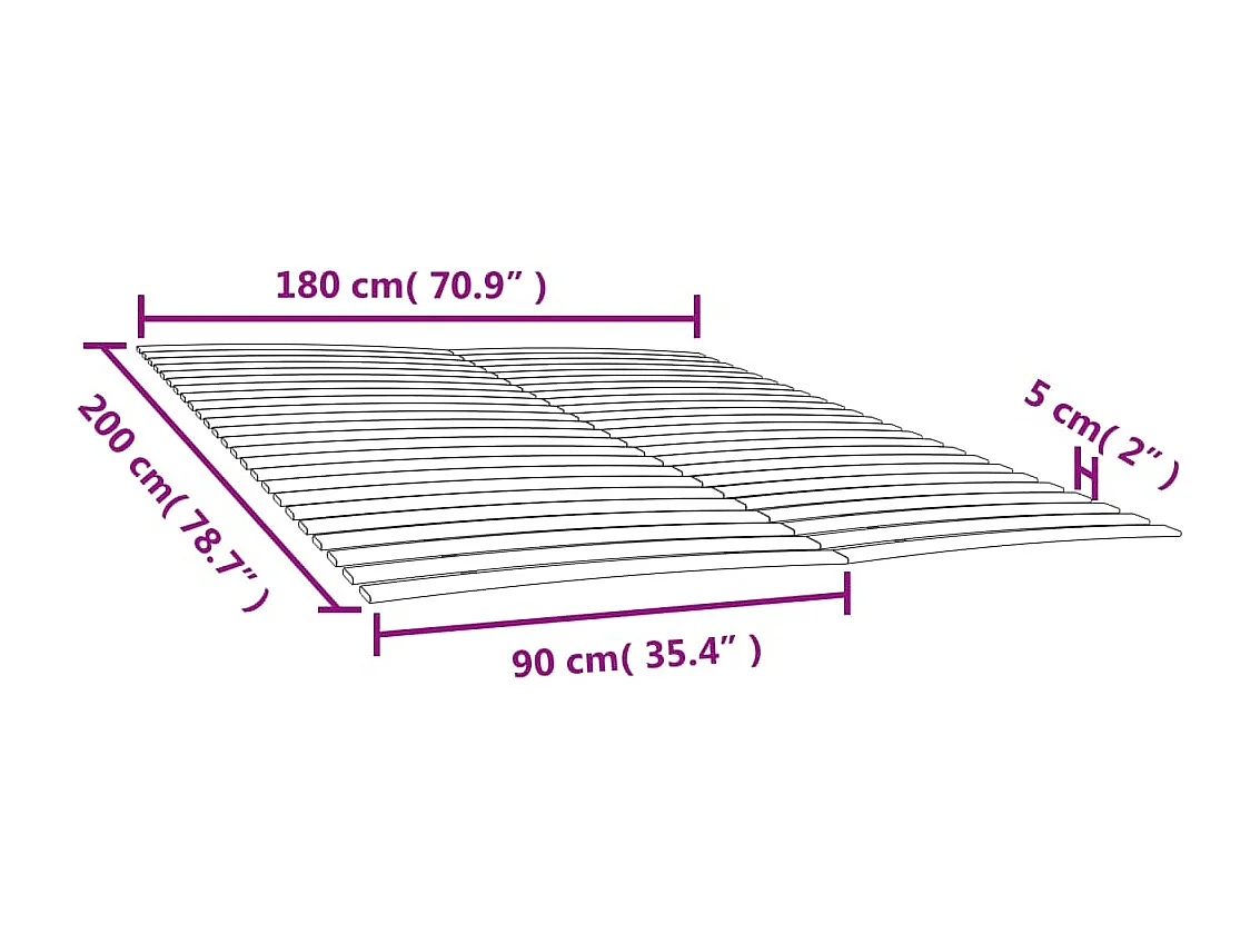 Lattes de rechange pour sommier avec 48 lattes, 2 pièces, 90 x 200 cm