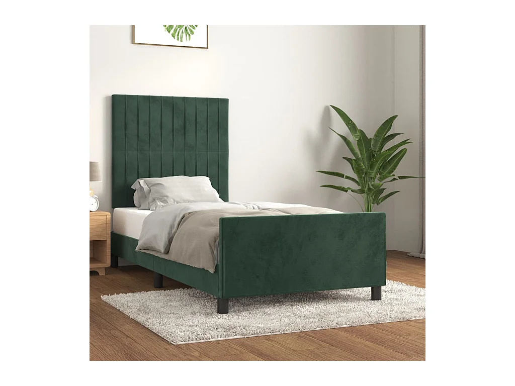 Estructura cama sin colchón terciopelo verde oscuro 100x200 cm