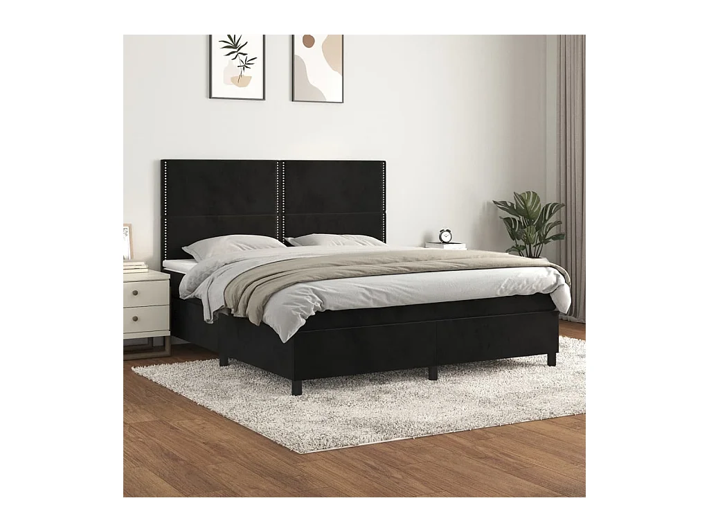 Sommier à lattes de lit avec matelas Noir 180x200 cm Velours