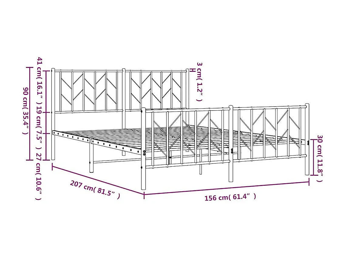 Cadre de lit métal sans matelas avec pied de lit noir 150x200cm