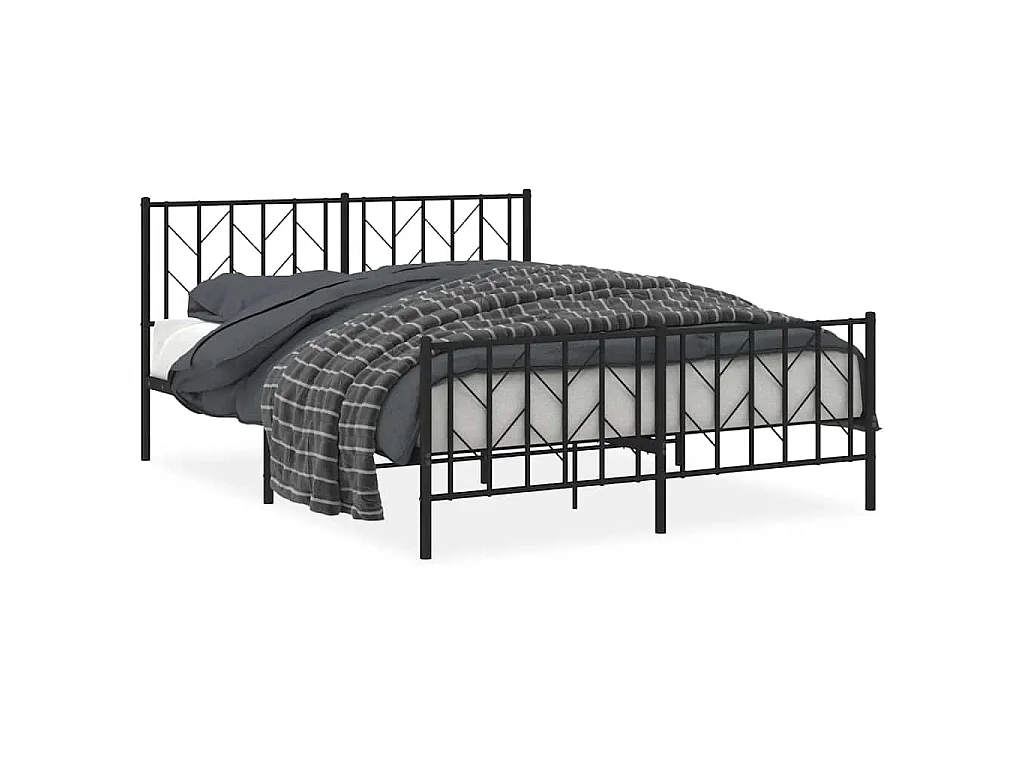 Cadre de lit métal sans matelas avec pied de lit noir 150x200cm