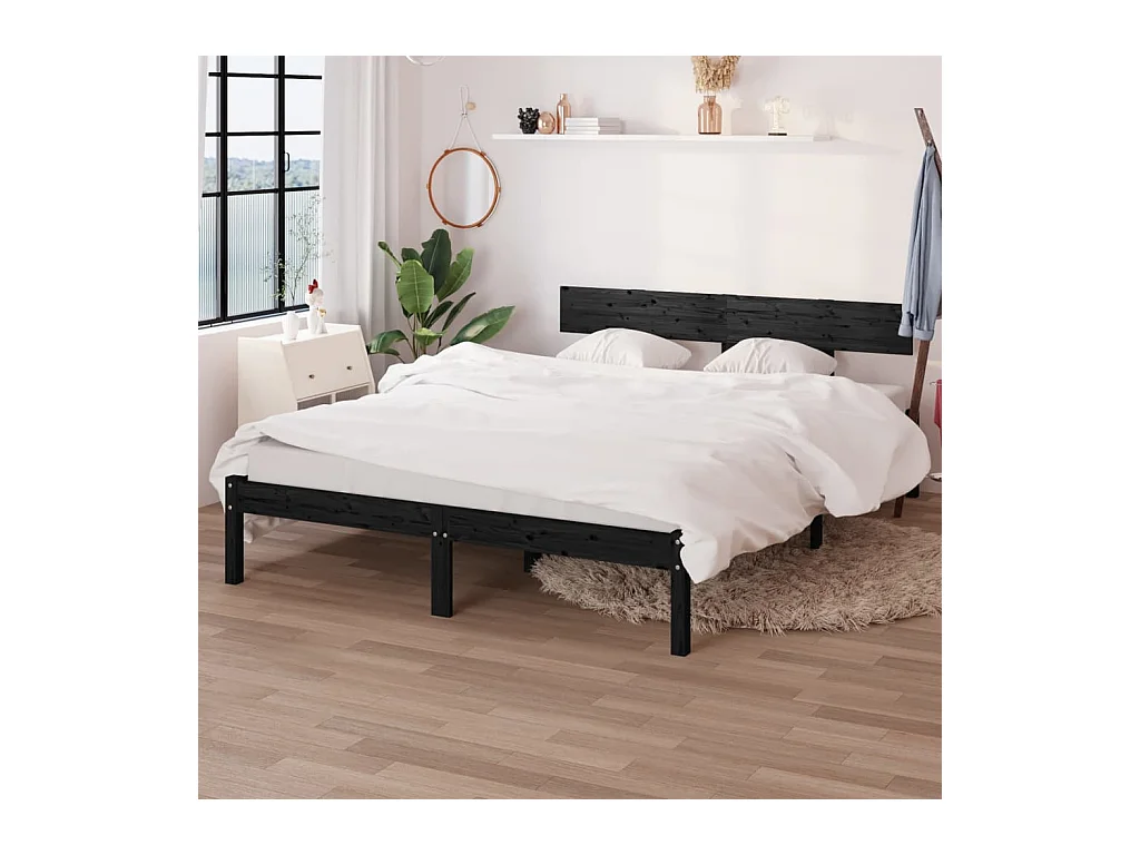 Bedframe massief grenenhout zwart 140x190 cm