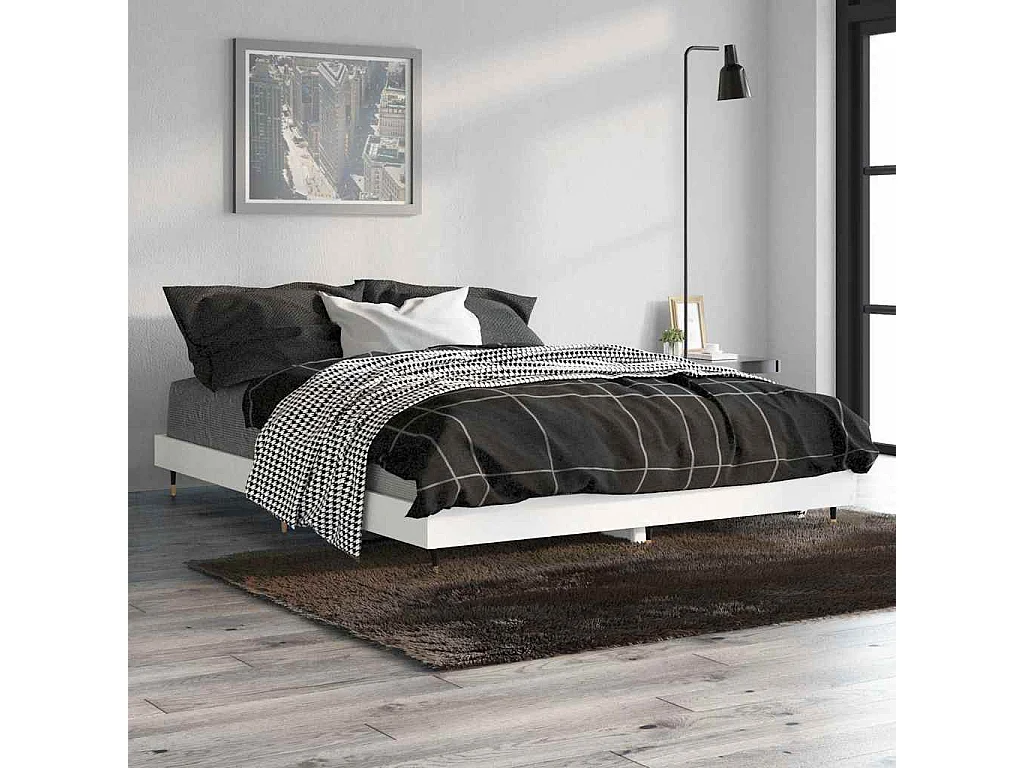 Cadre de lit sans matelas blanc 140x190 cm bois d'ingénierie