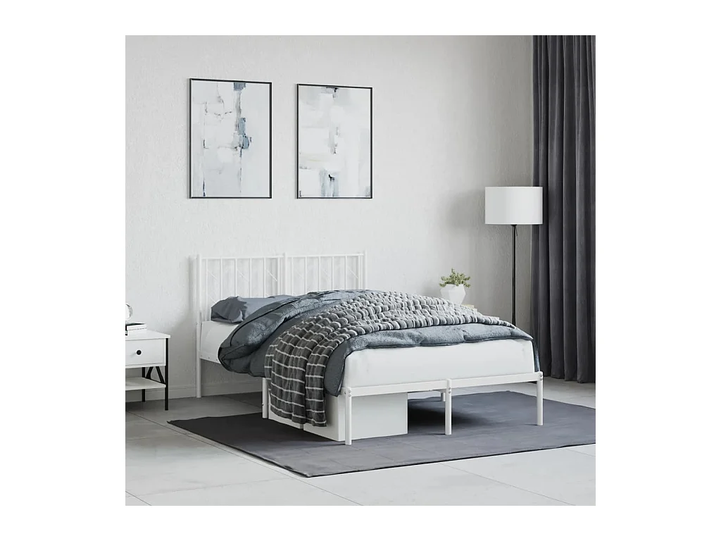 Cadre de lit métal sans matelas et tête de lit blanc 120x200 cm