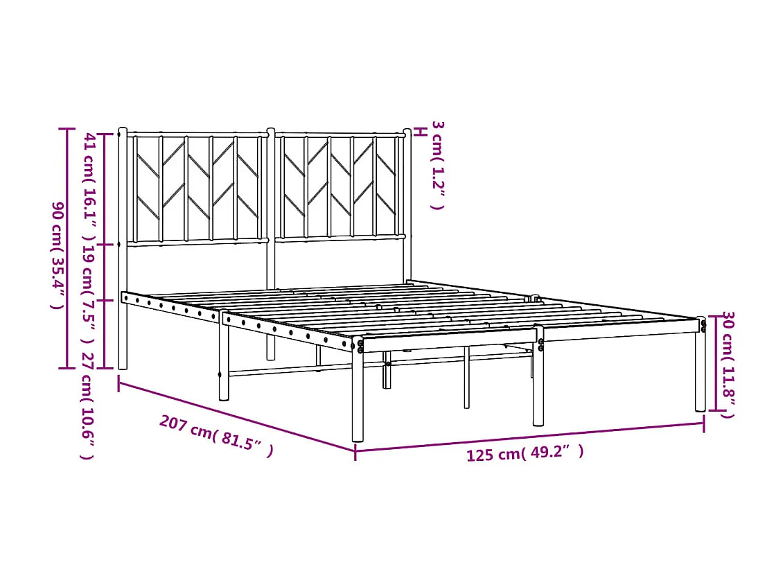 Cadre de lit métal sans matelas et tête de lit blanc 120x200 cm