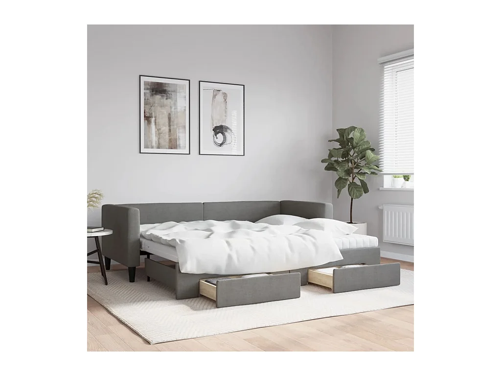 Tagesbett Ausziehbar mit Schubladen Dunkelgrau 80x200 cm Stoff