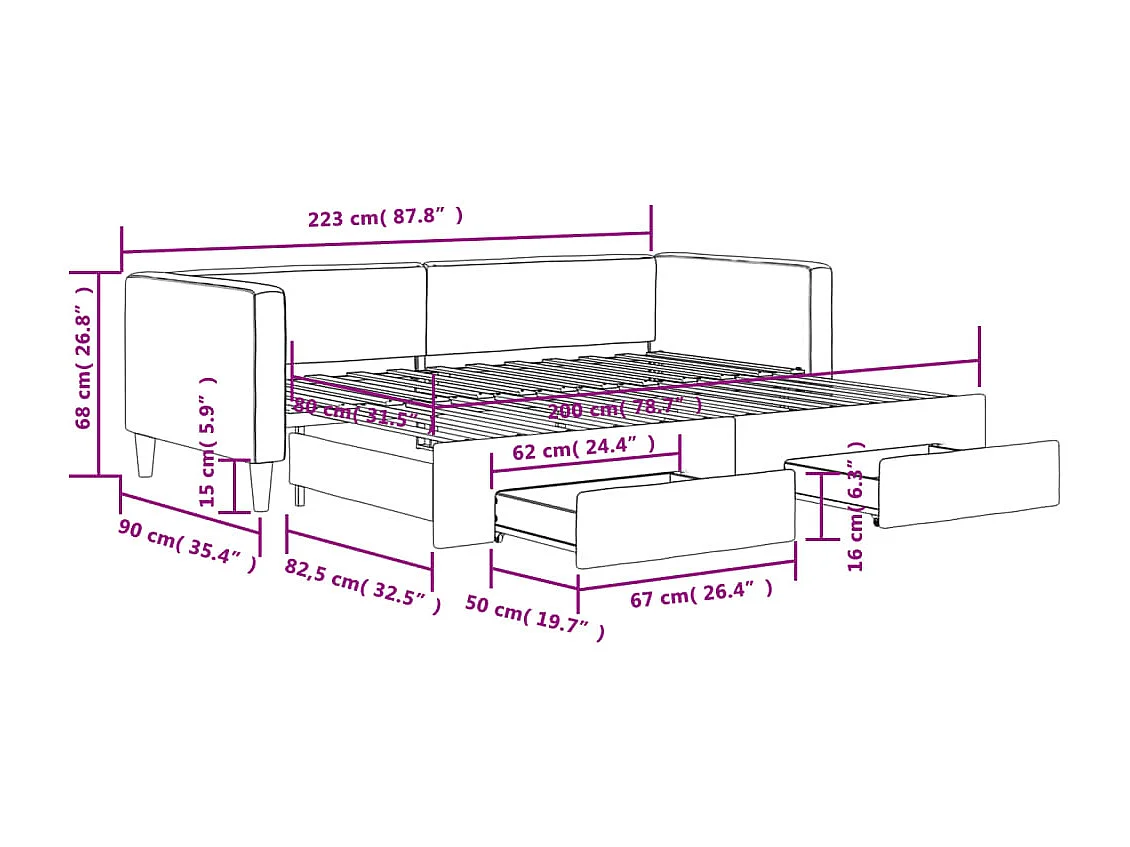 Tagesbett Ausziehbar mit Schubladen Dunkelgrau 80x200 cm Stoff