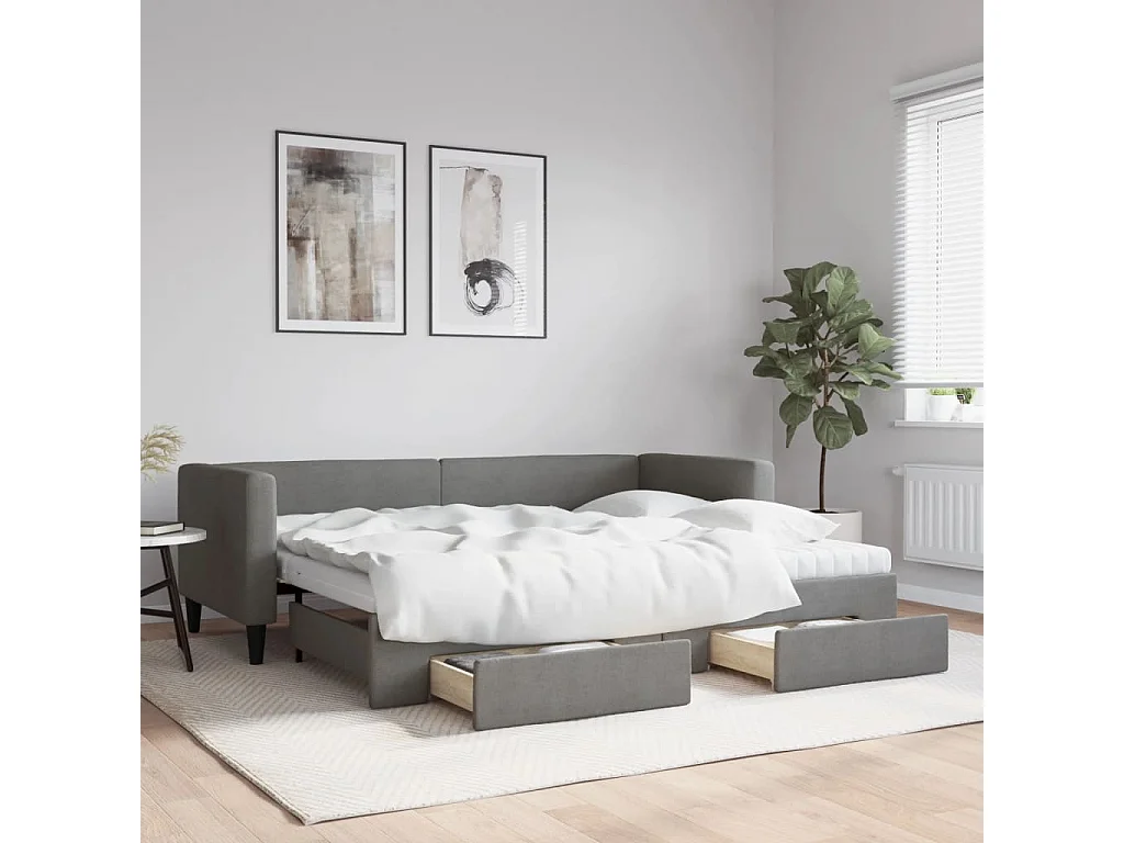 Tagesbett Ausziehbar mit Schubladen Dunkelgrau 80x200 cm Stoff