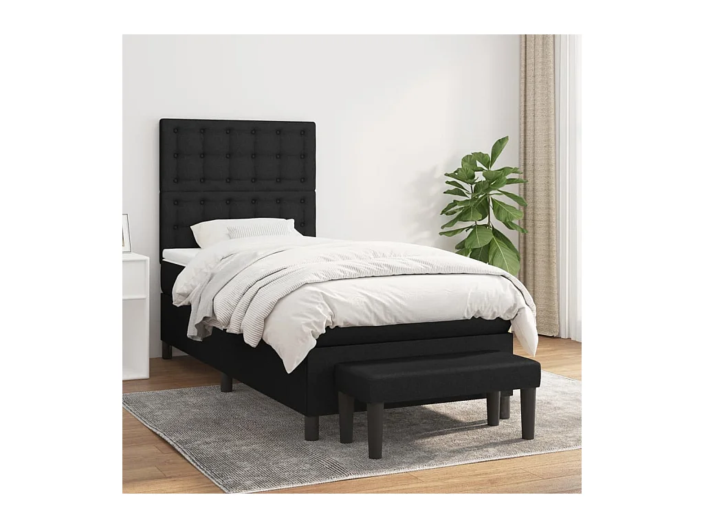 Sommier à lattes de lit avec matelas Noir 90x190 cm Tissu