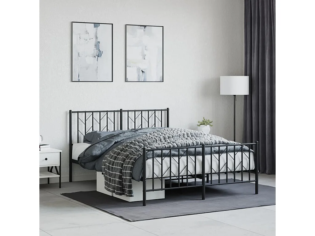 Cadre de lit métal sans matelas avec pied de lit noir 140x190cm