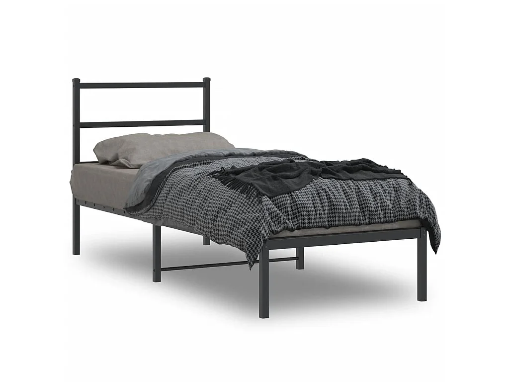 Cadre de lit métal sans matelas avec tête de lit noir 80x200 cm