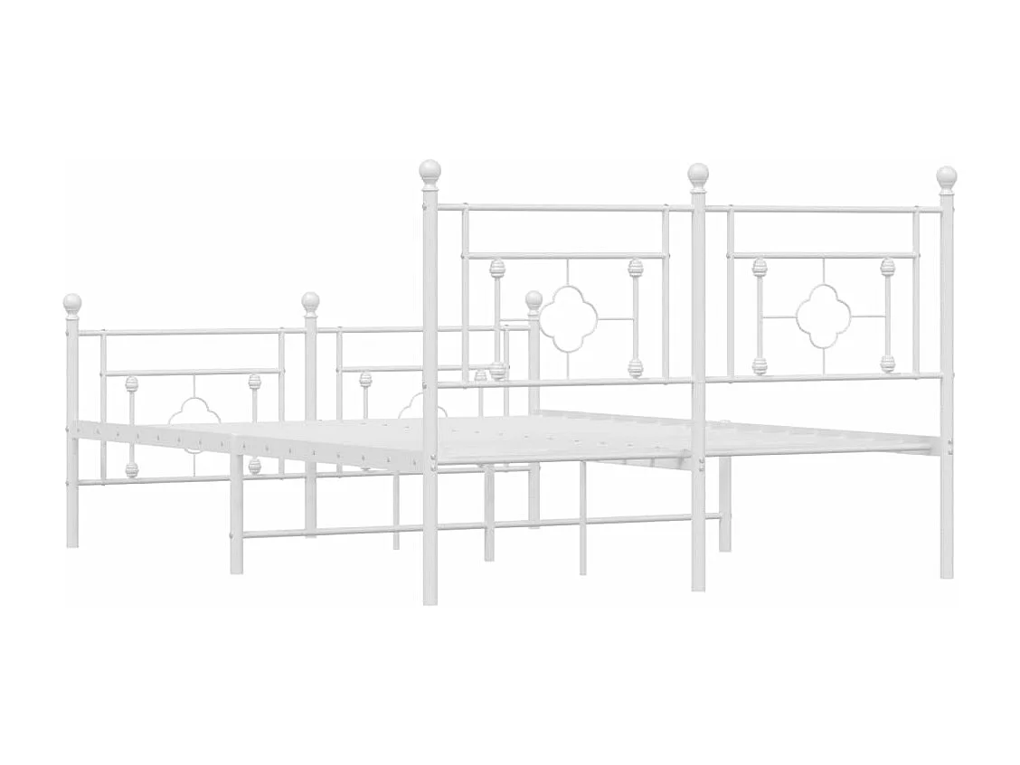 Cadre de lit métal sans matelas et pied de lit blanc 140x190 cm