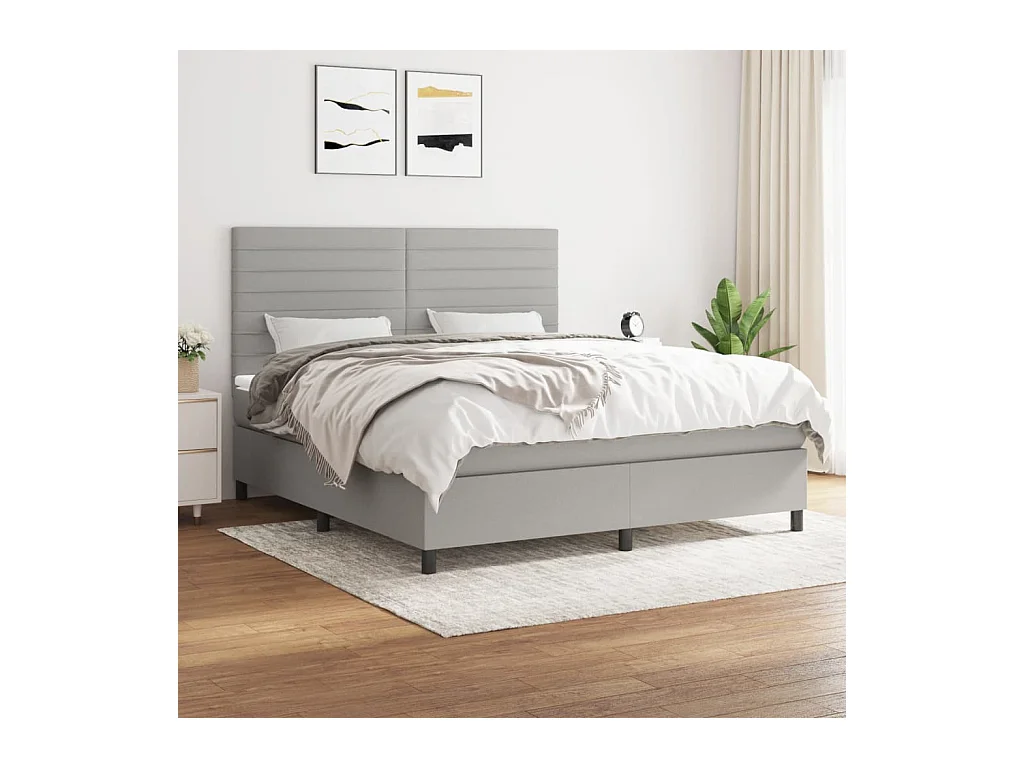 Sommier à lattes de lit avec matelas Gris clair 160x200cm Tissu