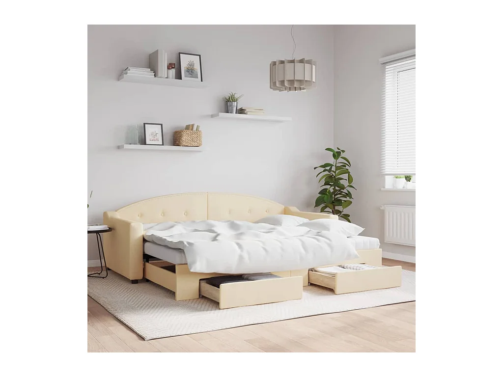 Divano Letto Estraibile con Cassetti Crema 80x200 cm in Tessuto