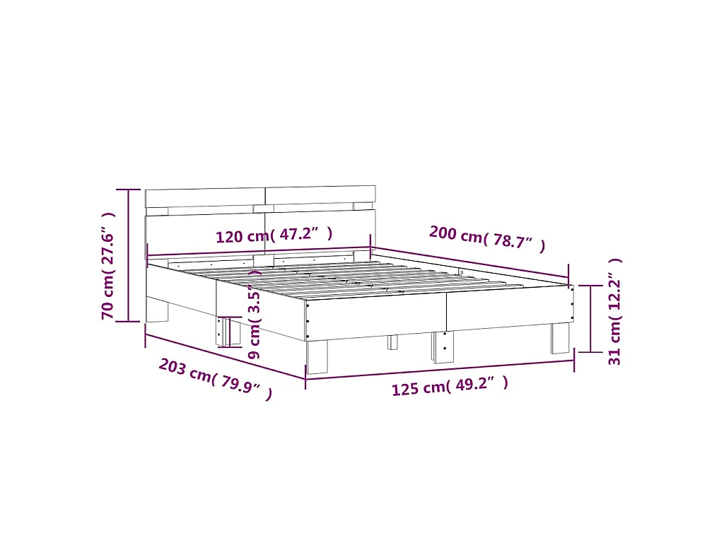 Cadre de lit sans matelas chêne sonoma 120x200 cm