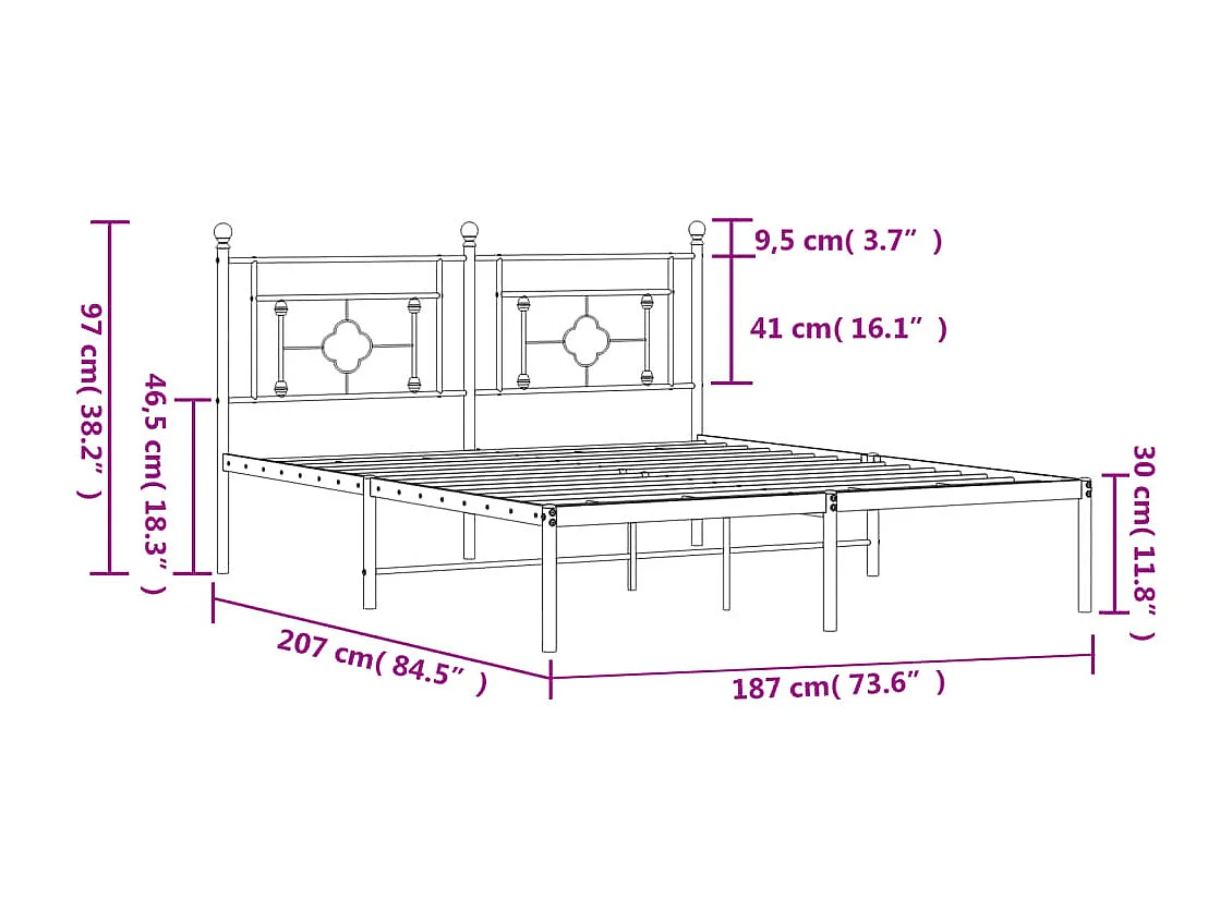 Bedframe met hoofdbord metaal wit 180x200 cm