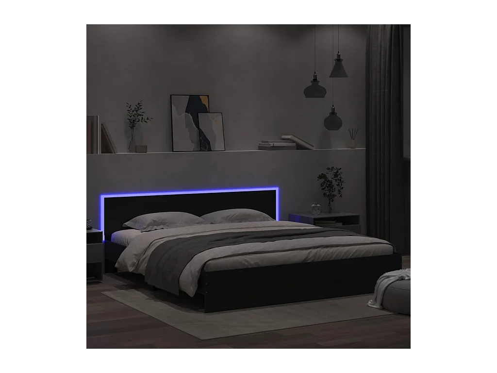 Cadre de lit avec LED sans matelas noir 180x200 cm