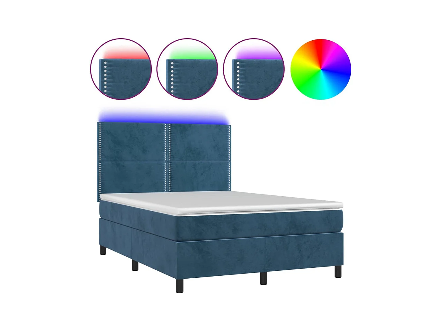 Sommier à lattes de lit matelas et LED Bleu foncé 140x190 cm