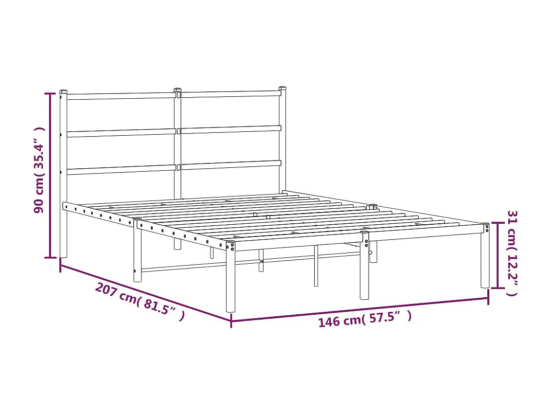 Cadre de lit métal sans matelas avec tête de lit noir 140x200cm