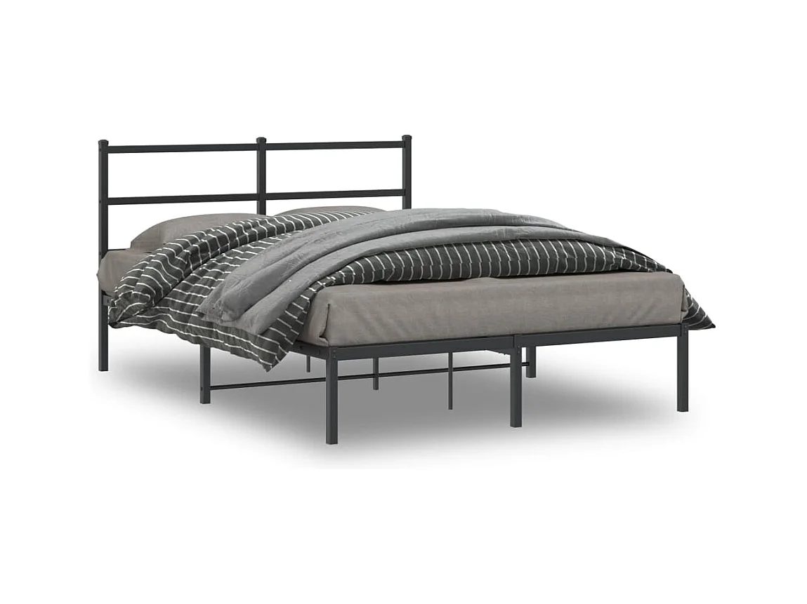 Cadre de lit métal sans matelas avec tête de lit noir 140x200cm