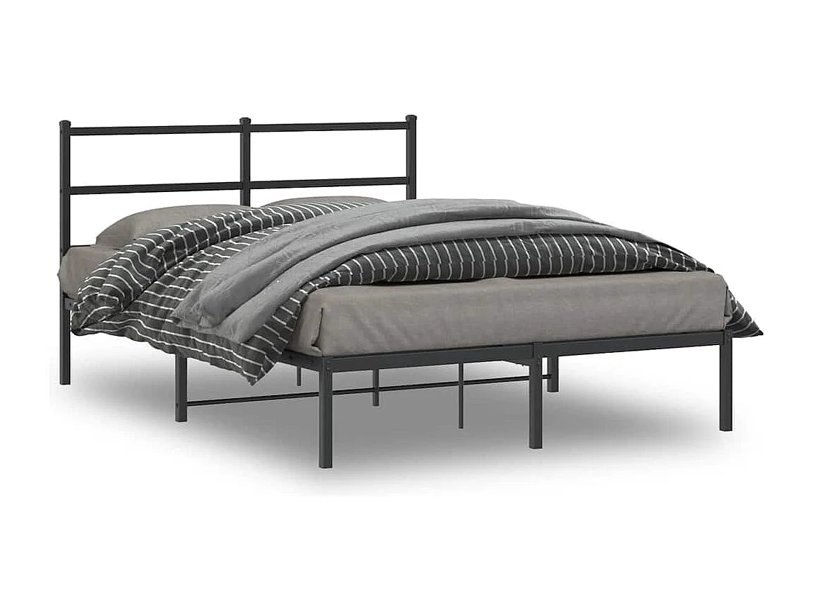 Cadre de lit métal sans matelas avec tête de lit noir 140x200cm