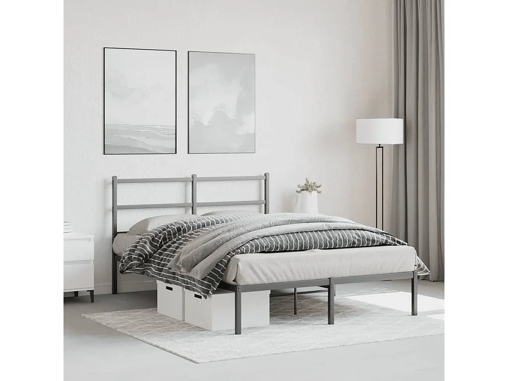 Cadre de lit métal sans matelas avec tête de lit noir 140x200cm