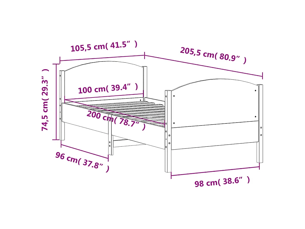 Cadre de lit sans matelas 100x200 cm bois massif de pin