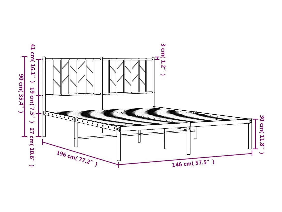 Bedframe met hoofdbord metaal wit 140x190 cm