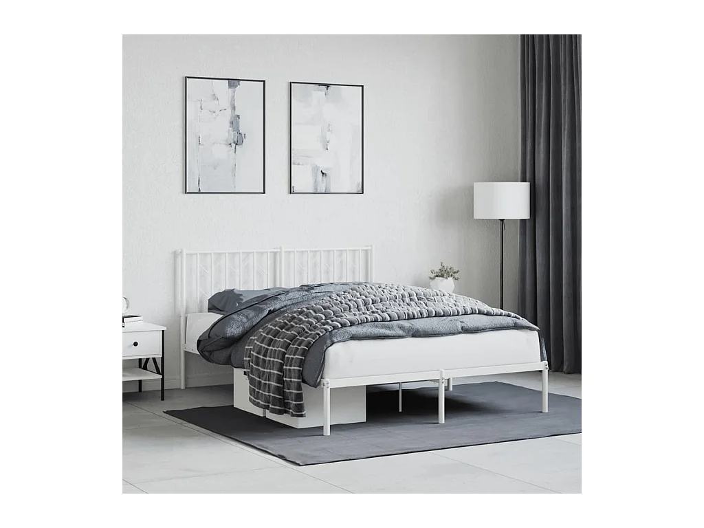 Cadre de lit métal sans matelas et tête de lit blanc 140x190 cm