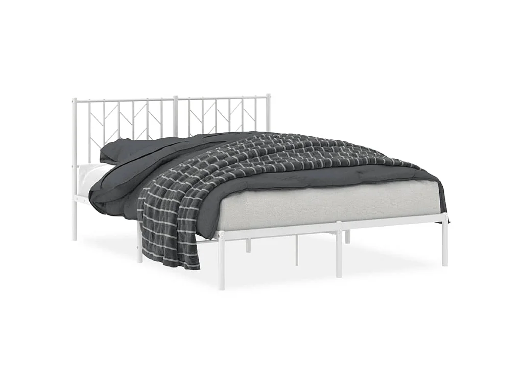 Cadre de lit métal sans matelas et tête de lit blanc 140x190 cm