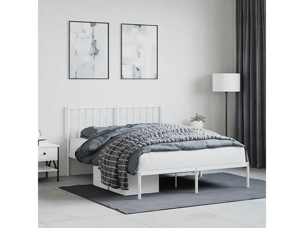 Cadre de lit métal sans matelas et tête de lit blanc 140x190 cm