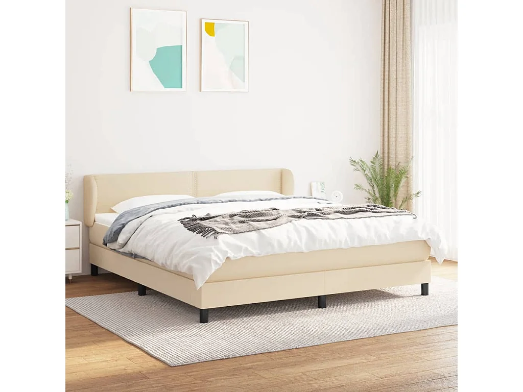 Sommier à lattes de lit avec matelas Crème 160x200 cm Tissu
