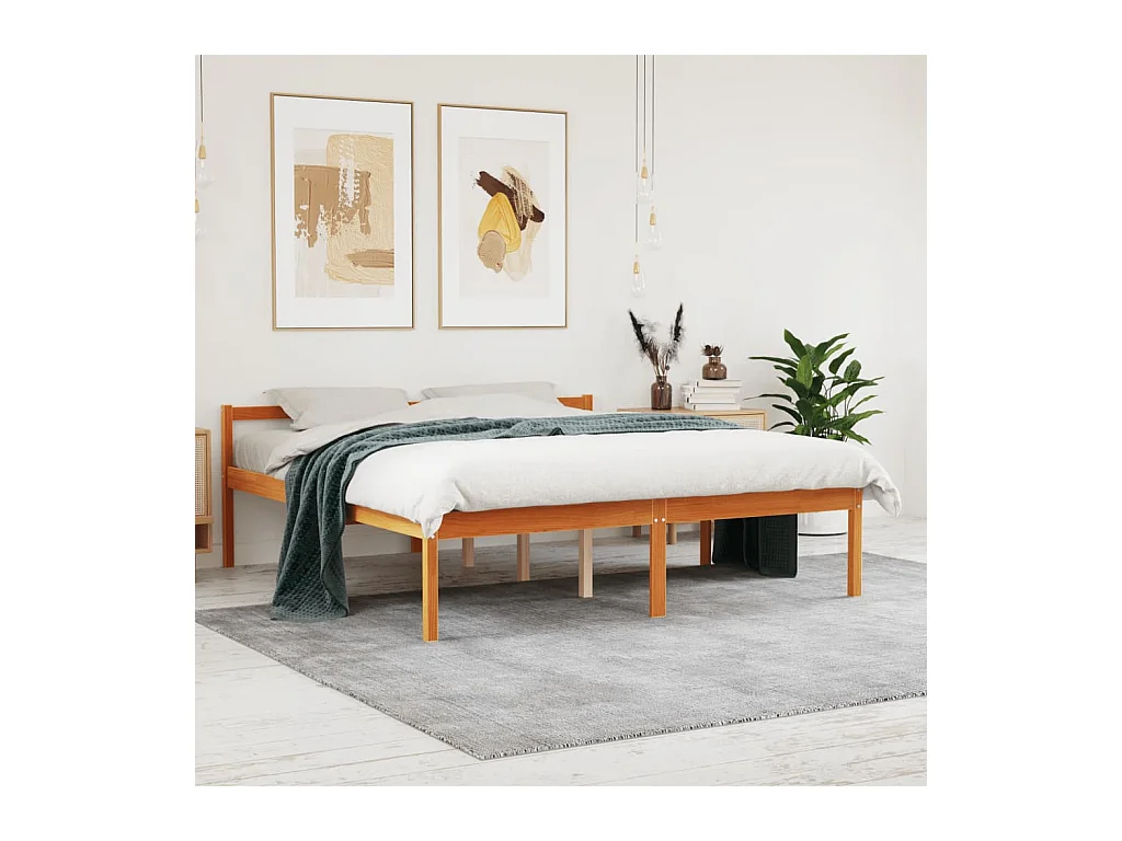 Letto per Anziani Marrone Cera 160x200cm Legno Massello di Pino