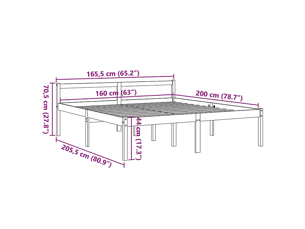 Lit pour personne âgée sans matelas 160x200 cm bois pin massif