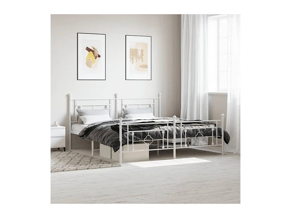 Cadre de lit métal sans matelas et pied de lit blanc 180x200 cm