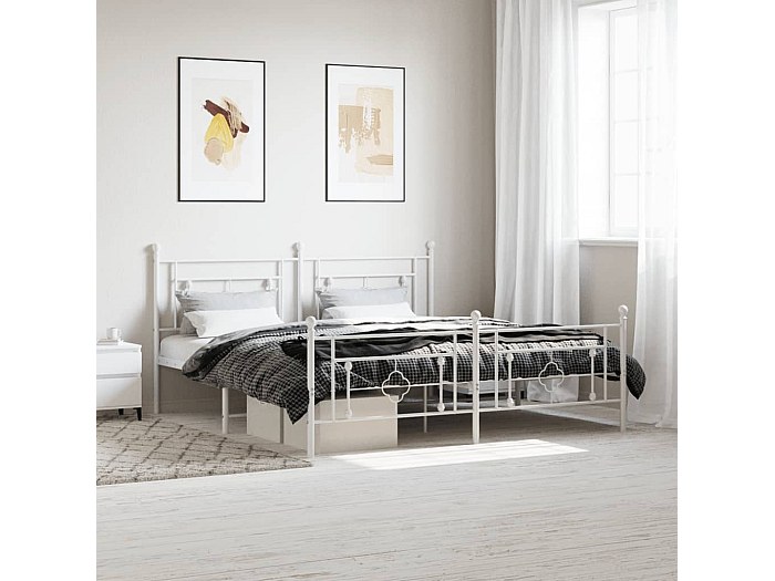 Giroletto Con Testiera E Pediera In Metallo Bianco - 80x200 Cm, Base Letto Con Rete E Spazio Sotto