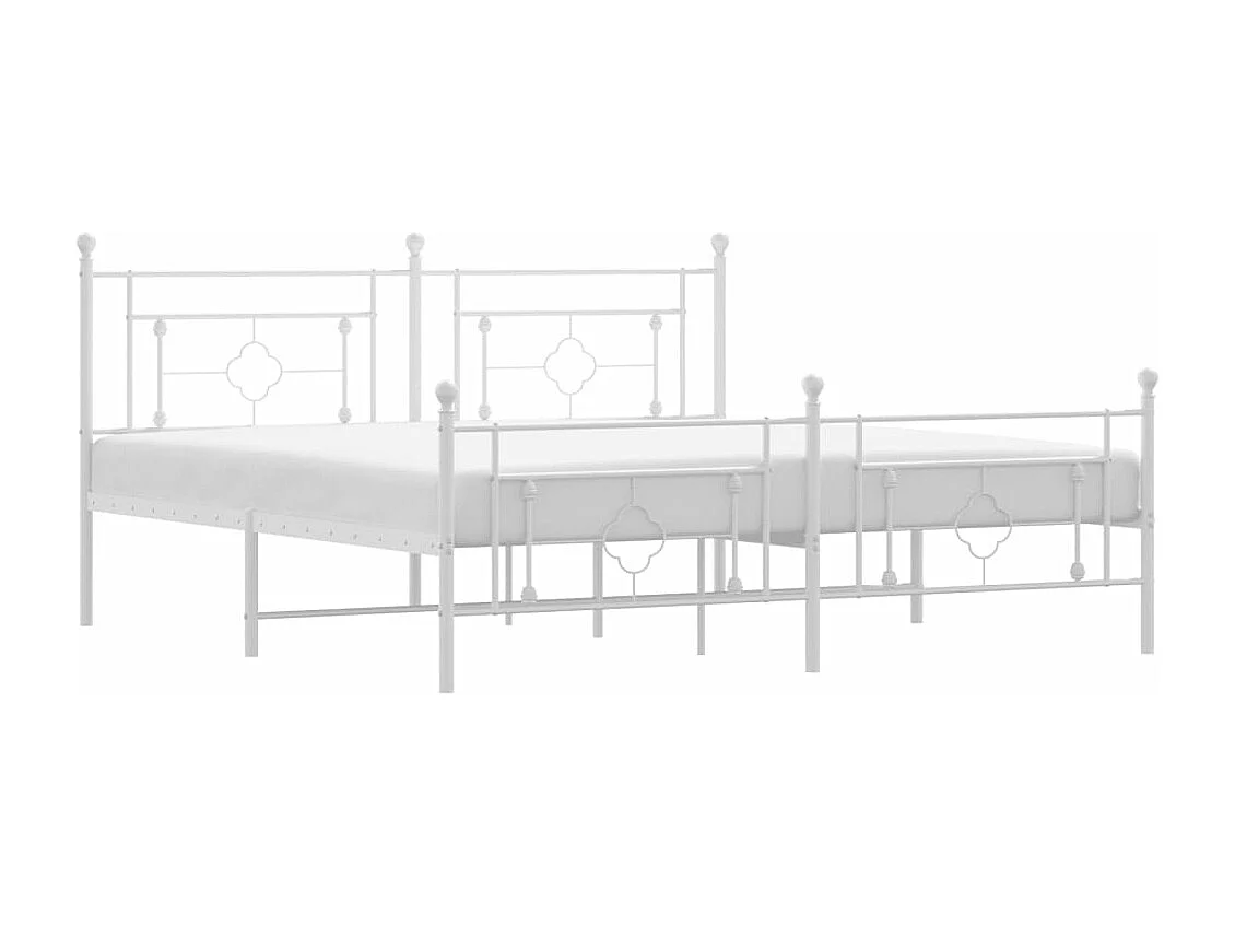 Cadre de lit métal sans matelas et pied de lit blanc 180x200 cm