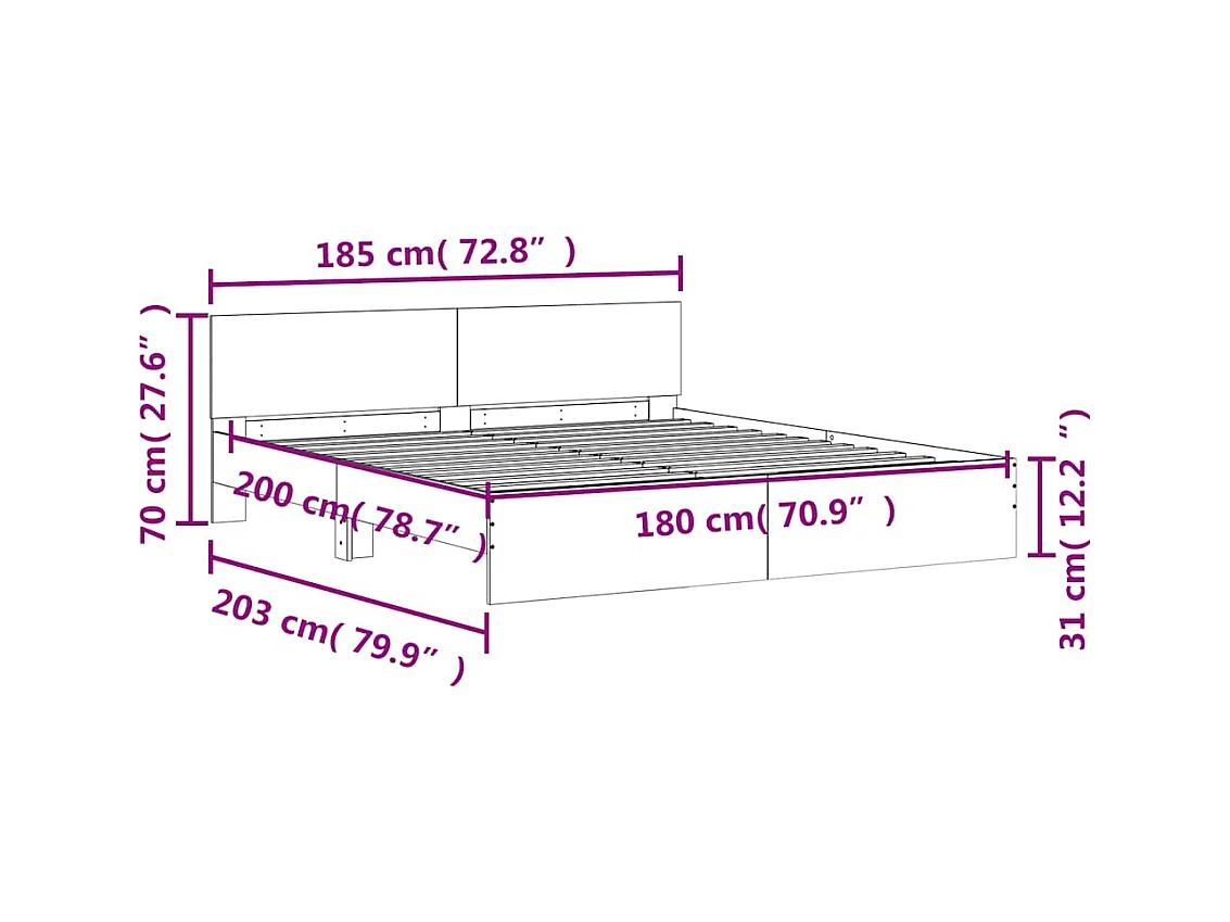 Cadre de lit sans matelas chêne sonoma 180x200 cm