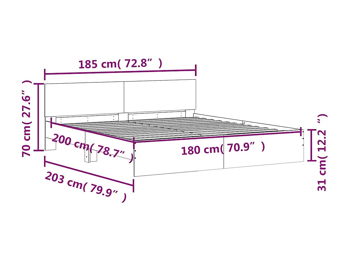 Bedframe met hoofdeinde sonoma eikenkleur 180x200 cm