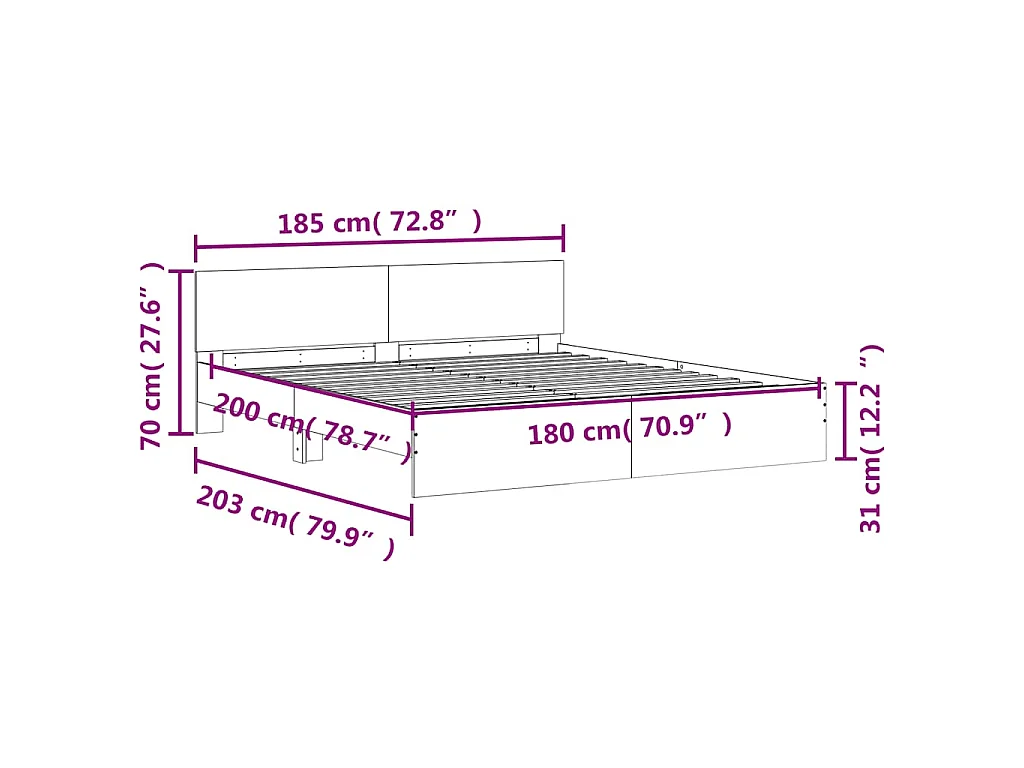 Cadre de lit sans matelas chêne sonoma 180x200 cm