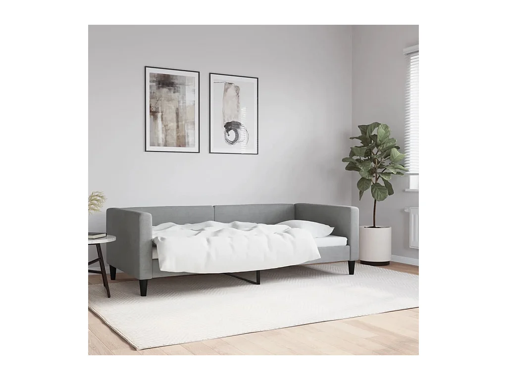 Letto da Giorno Grigio Chiaro 90x190 cm in Tessuto