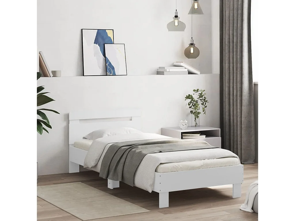 Estrutura de cama c/ cabeceira 90x190 cm deriv. madeira branco