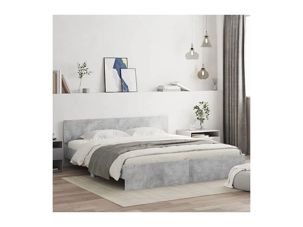 Bedframe met hoofdeinde betongrijs 160x200 cm